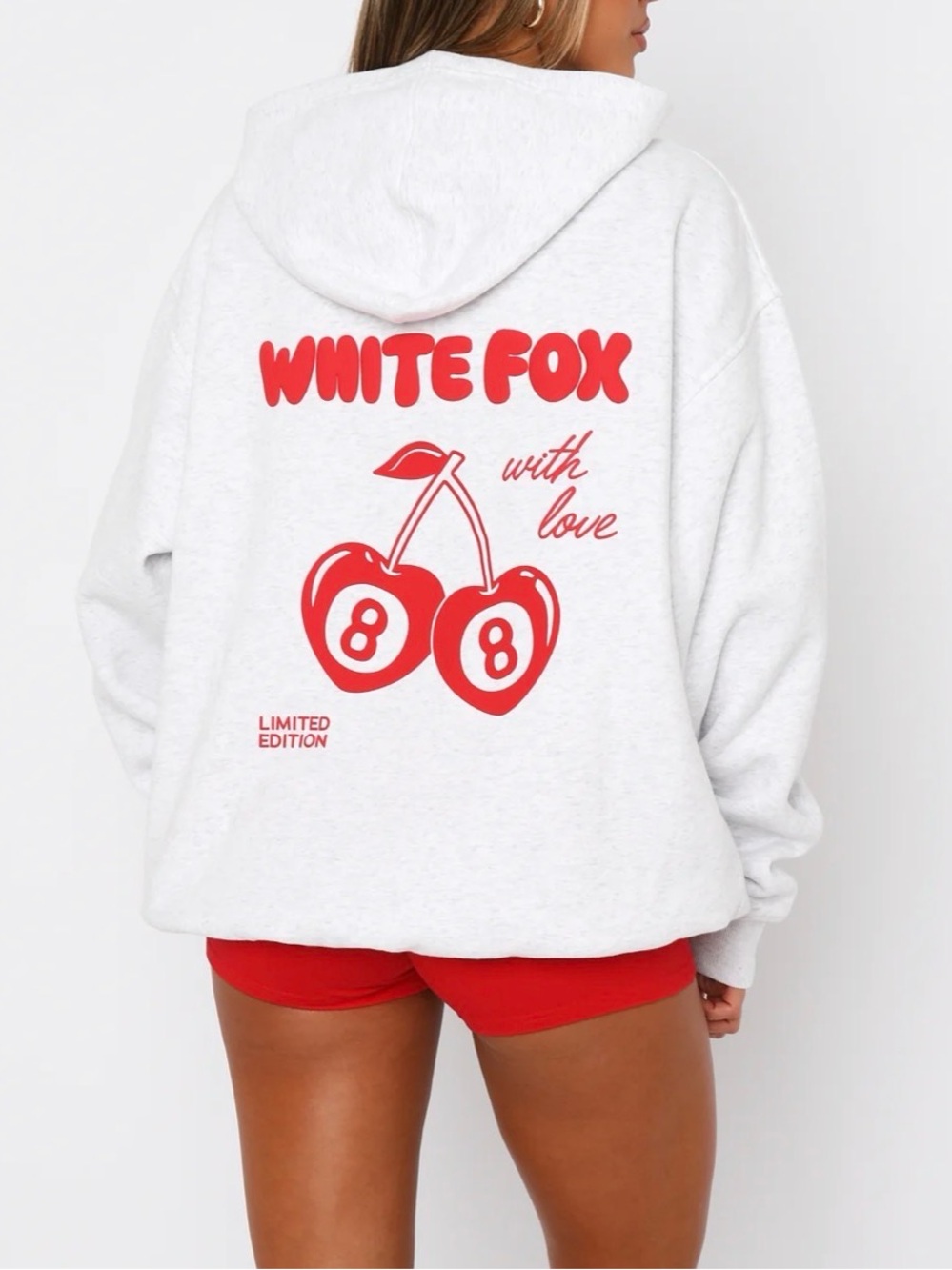 White Fox Boutique White & Red Cherry Graphic Hoodie